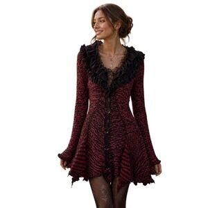 Pretty Angel Black Red Cardigan Sweater Ruffles Lace‎ Whimsygoth Fairycore   M